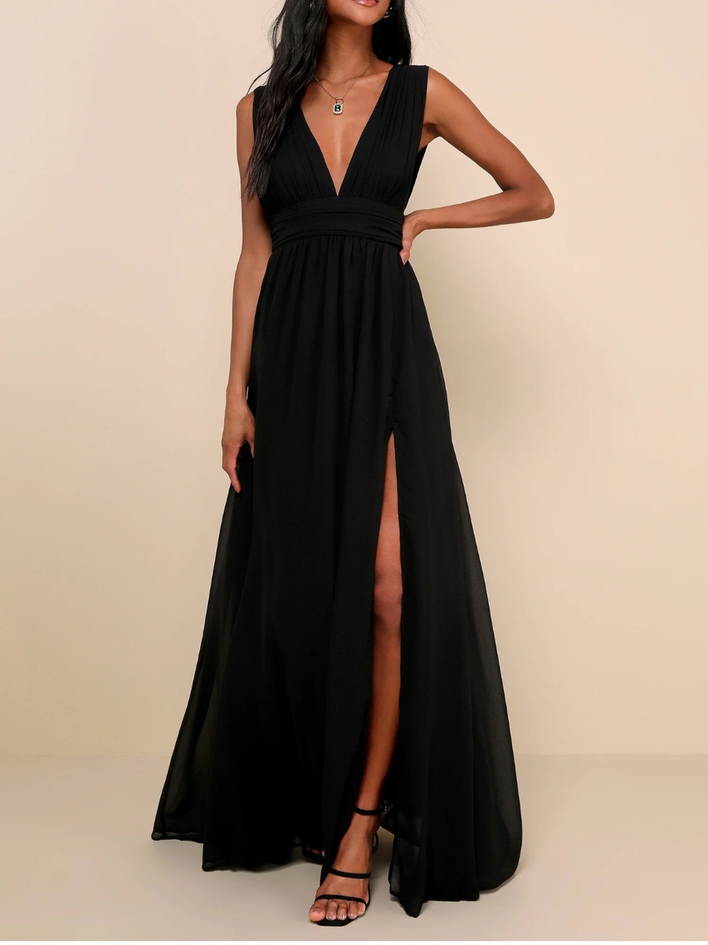 Lulus Black V-Neck Sleeveless Maxi Dress